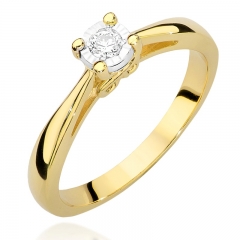 Zaręczynowy pierścionek z Diamentem 0,08ct i sercem w oprawie z żółtego/białego złota pr.585